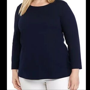 Crown & Ivy Curvy Blue Dolphin Hem Shirt 2X